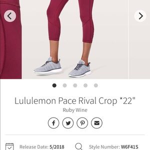 Lululemon Pace Rival Crop 22” ruby wine size 8